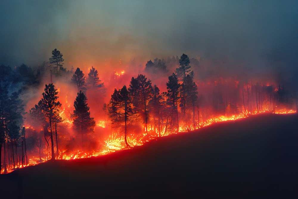 Forest fire at night. Natural disaster